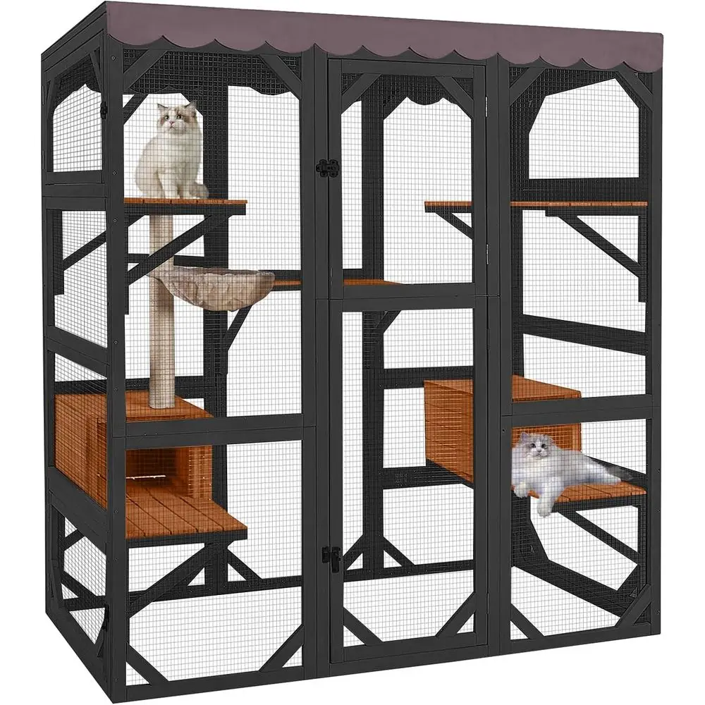 Outdoor Cat Enclosure with Scratch Post, Hammock, Large Window House for Multiple Cats, Walk-in Kitty Cage with Tarp Roof, 70 Bl
Outdoor Cat Enclosure with Scratch Post, Hammock, Large Window House for Multiple Cats, Walk-in Kitty Cage with Tarp Roof, 70 Bl