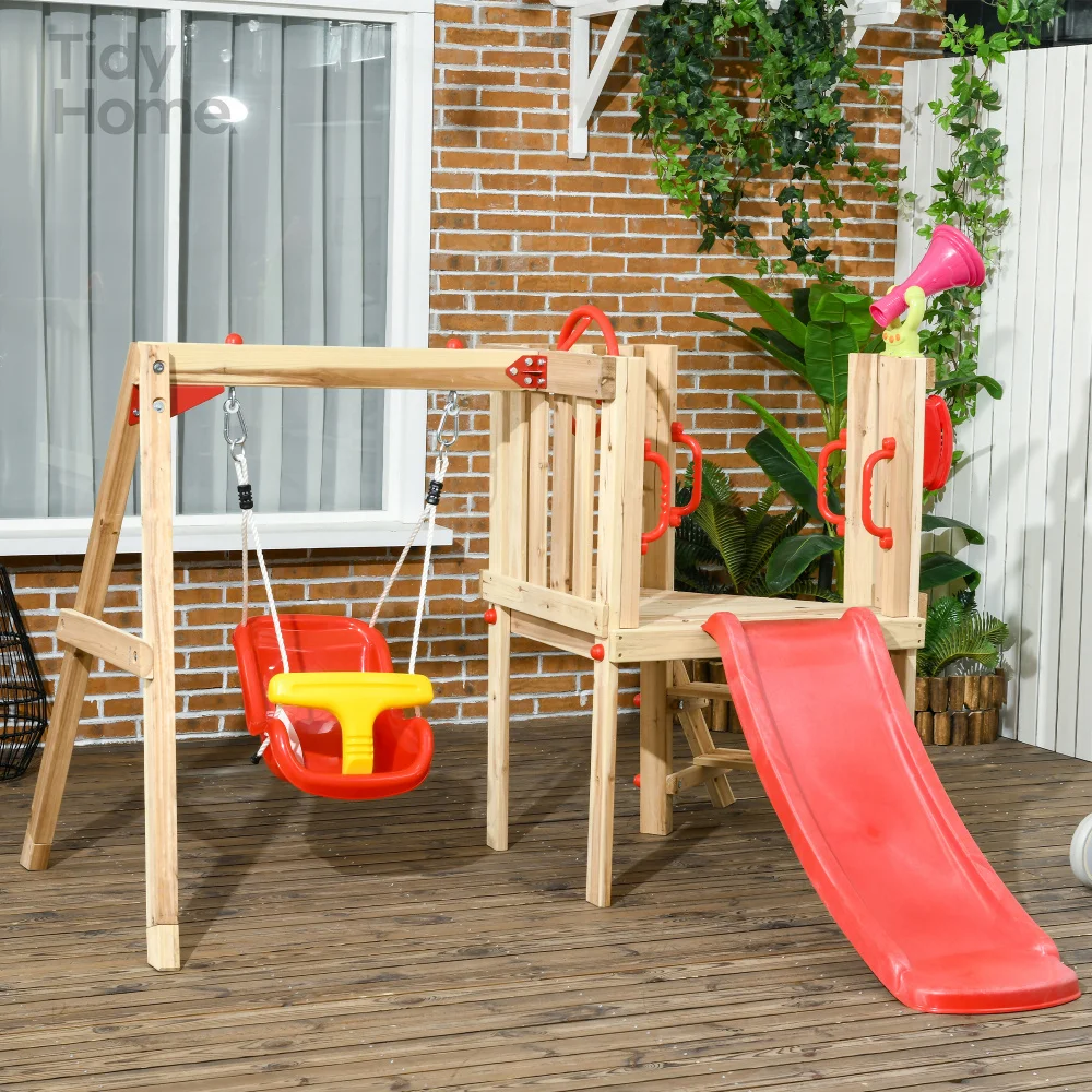 Outsunny 4 in 1 Wooden Swing Set, Outdoor Playset with Baby Swing Seat & horn,Kids Backyard Playground Equipment, Ages 1.5-4
Outsunny 4 in 1 Wooden Swing Set, Outdoor Playset with Baby Swing Seat & horn,Kids Backyard Playground Equipment, Ages 1.5-4