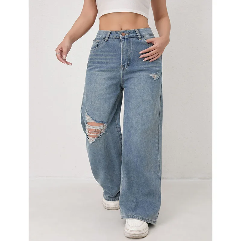 Women Korean Loose Fit Ripped Jeans Girls Classic Ins Fashion Denim Pants Lady Comfortable High Waist Straight Leg Trousers
Women Korean Loose Fit Ripped Jeans Girls Classic Ins Fashion Denim Pants Lady Comfortable High Waist Straight Leg Trousers