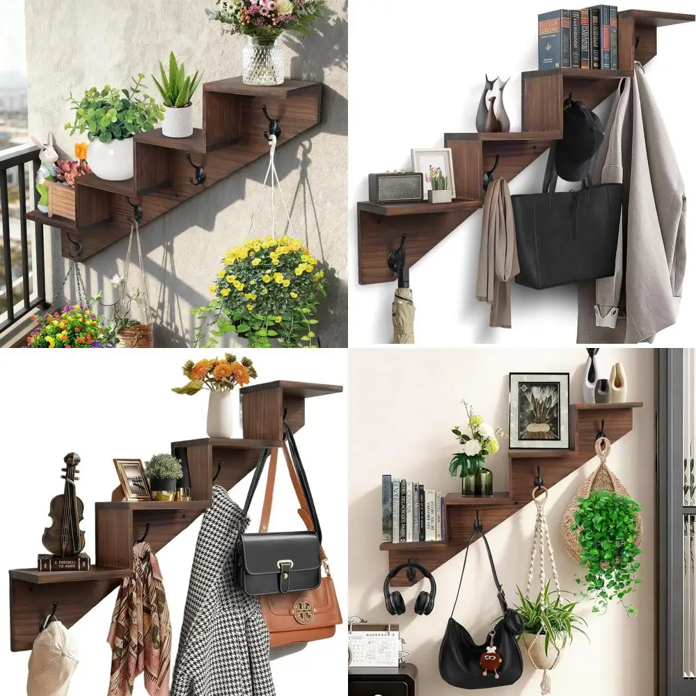 Wooden Wall-Mounted Coat Rack with Shelf, Brown Staircase Style Organizer for Entryways and Living Spaces
Wooden Wall-Mounted Coat Rack with Shelf, Brown Staircase Style Organizer for Entryways and Living Spaces