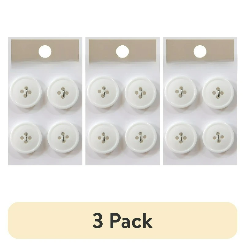 (3 pack)White 3/4" Round 4-Hole Buttons, 6 Pieces
(3 pack)White 3/4" Round 4-Hole Buttons, 6 Pieces