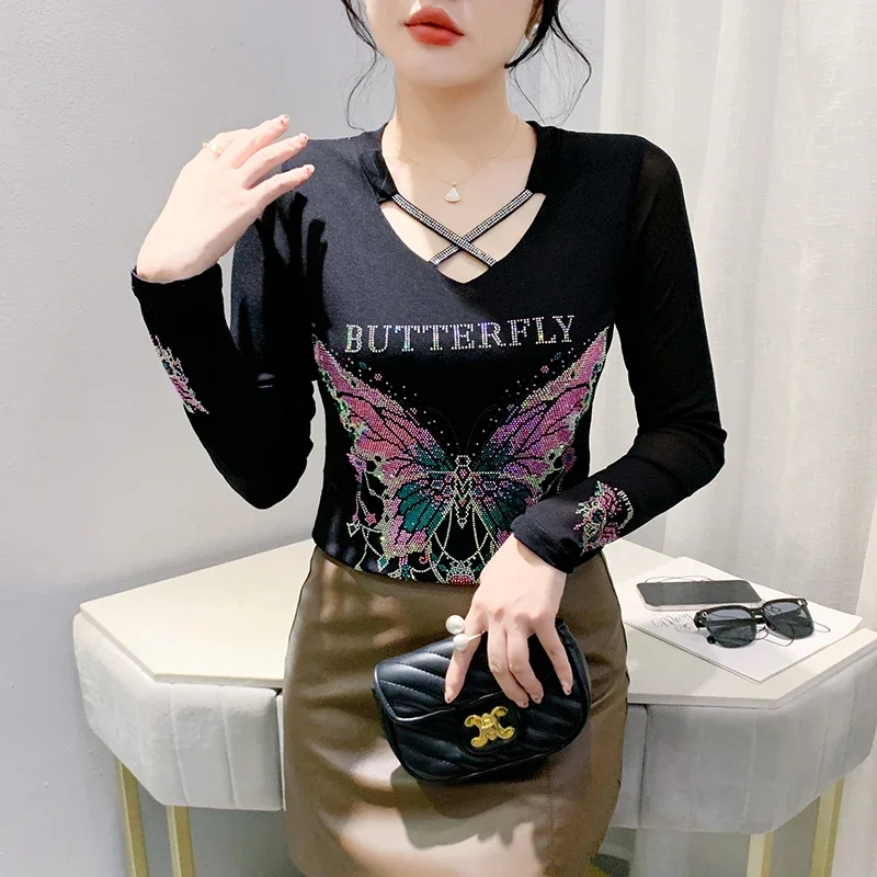 Elegant Slim Butterfly Hot Diamond Women's T-Shirt New 2025 Spring Heavy Craft Diamond Inlaid Double-Layer Ice Silk Mesh Tops
Elegant Slim Butterfly Hot Diamond Women's T-Shirt New 2025 Spring Heavy Craft Diamond Inlaid Double-Layer Ice Silk Mesh Tops