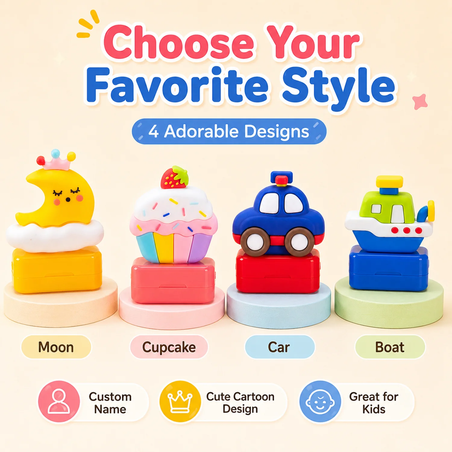 Custom creative cartoon-shaped name stamps, personalized name seals for marking school uniforms and signatures,Portable stamp
Custom creative cartoon-shaped name stamps, personalized name seals for marking school uniforms and signatures,Portable stamp