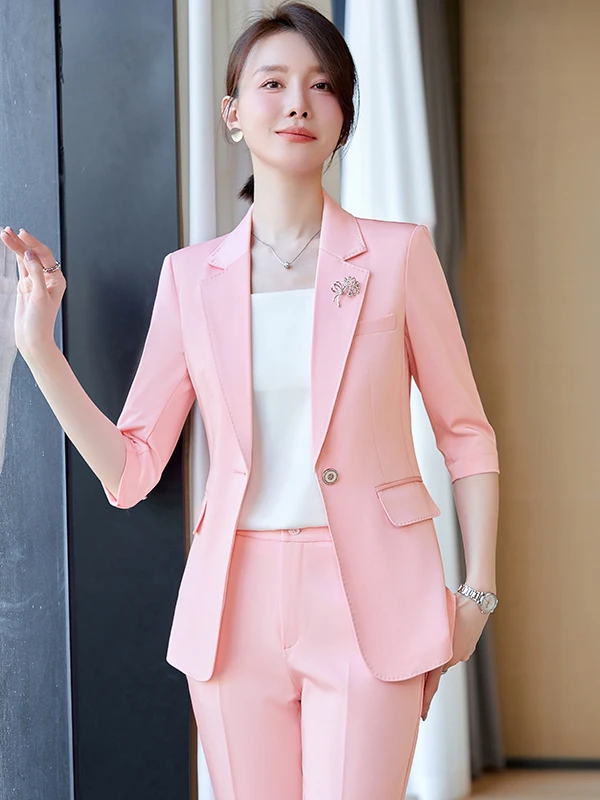 Pink Slim Fit Suit Jacket Women's Summer Thin High-End Formal Seven-Quarter Sleeve Workwear Professional Uniform Ensemble
Pink Slim Fit Suit Jacket Women's Summer Thin High-End Formal Seven-Quarter Sleeve Workwear Professional Uniform Ensemble
