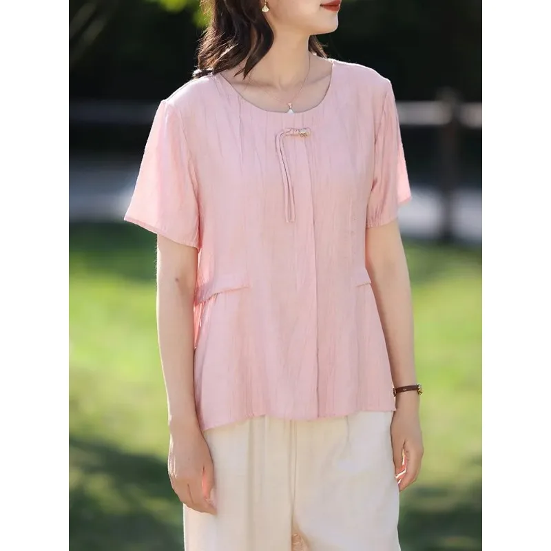 Women's New Chinese Style Cotton Blouse Short Sleeve Loose Casual Top
Women's New Chinese Style Cotton Blouse Short Sleeve Loose Casual Top