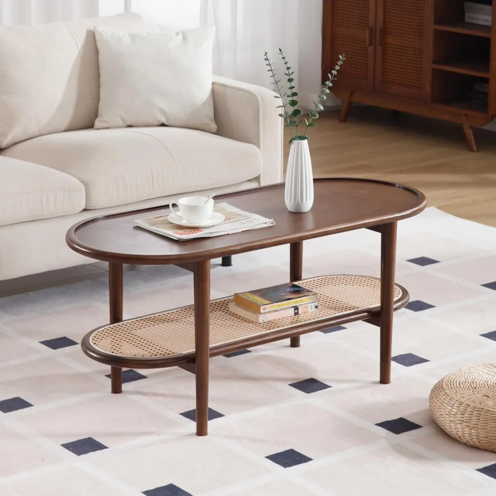 Walnut Rattan Coffee Table, 39.5" Oval Center Table with Storage Shelf, Modern 2-Tier Wood Side Table for Bedroom Small Space
Walnut Rattan Coffee Table, 39.5" Oval Center Table with Storage Shelf, Modern 2-Tier Wood Side Table for Bedroom Small Space
