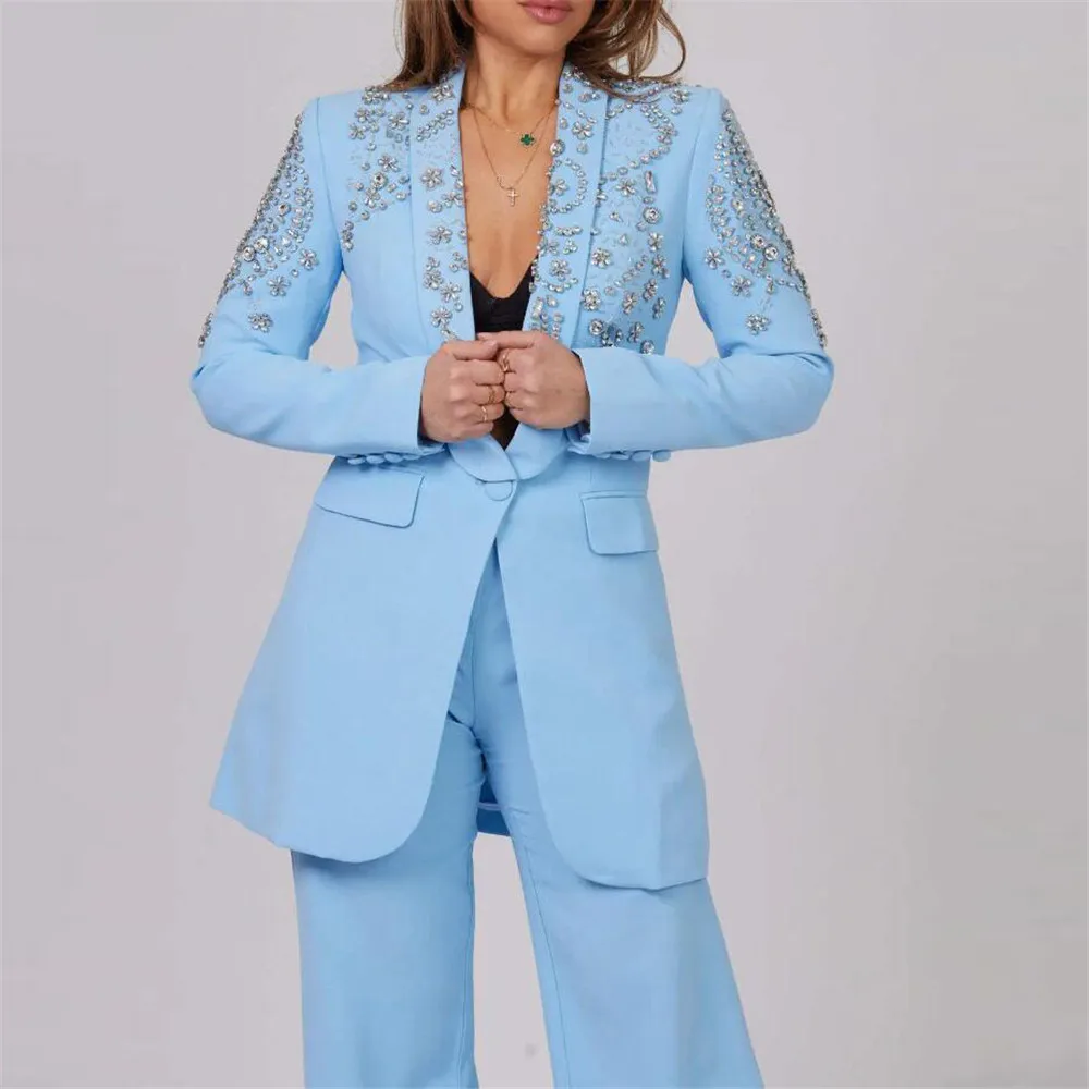 Exquisite Sliver Beaded Diamond Suits Women Formal Party Single Breasted Jacket Pants 2 Pieces Ladies Business Clothing Bespoke
Exquisite Sliver Beaded Diamond Suits Women Formal Party Single Breasted Jacket Pants 2 Pieces Ladies Business Clothing Bespoke