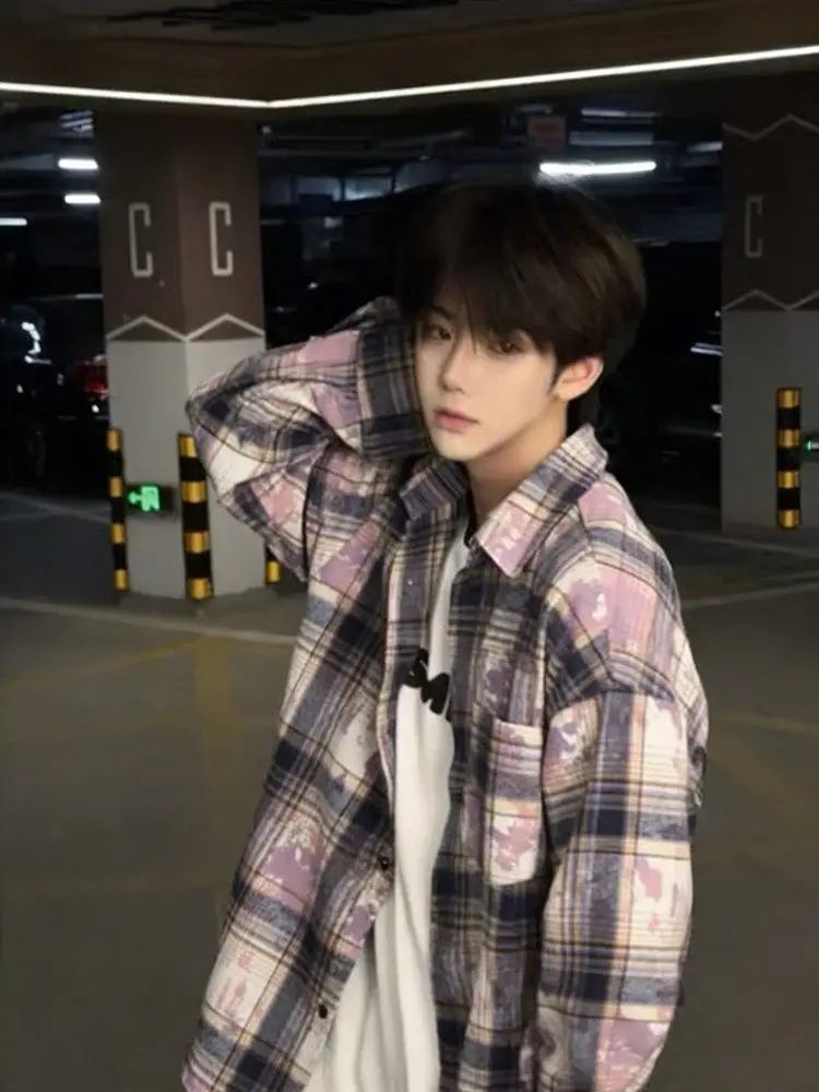 Purple Water-Mark Tie-Dye Plaid Men's Long Sve irt Spring Faionable Loose Fit Cardigan Coat Youthful Vitali Sle
Purple Water-Mark Tie-Dye Plaid Men's Long Sve irt Spring Faionable Loose Fit Cardigan Coat Youthful Vitali Sle
