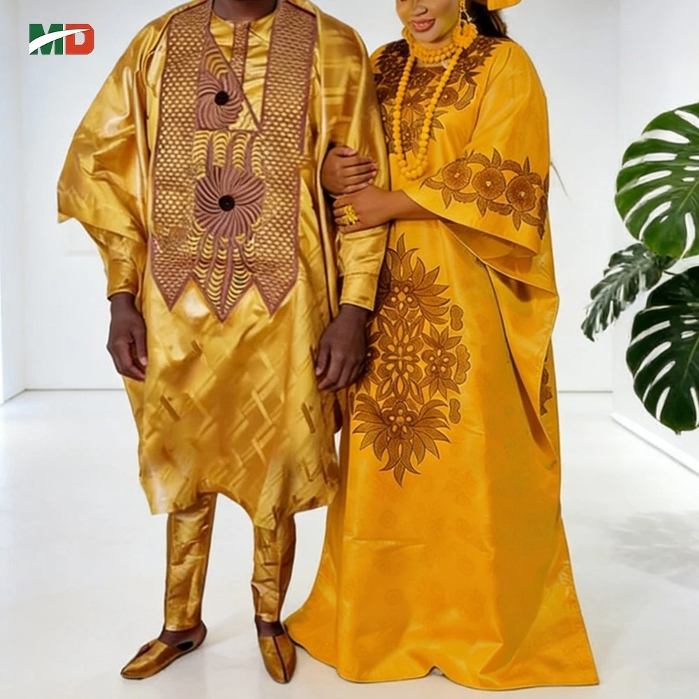 MD African Dresses For Couple Yellow Traditional Bazin Riche Men 3PCS Embroidery Outfit Turkey dress woman Wedding Party Dress
MD African Dresses For Couple Yellow Traditional Bazin Riche Men 3PCS Embroidery Outfit Turkey dress woman Wedding Party Dress