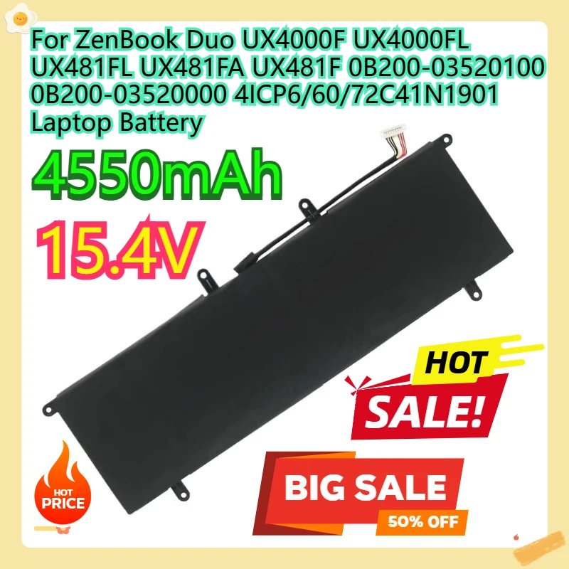 For ZenBook Duo UX4000F UX4000FL UX481FL UX481FA UX481F 0B200-03520100 0B200-03520000 4ICP6/60/72C41N1901 Laptop Battery
For ZenBook Duo UX4000F UX4000FL UX481FL UX481FA UX481F 0B200-03520100 0B200-03520000 4ICP6/60/72C41N1901 Laptop Battery