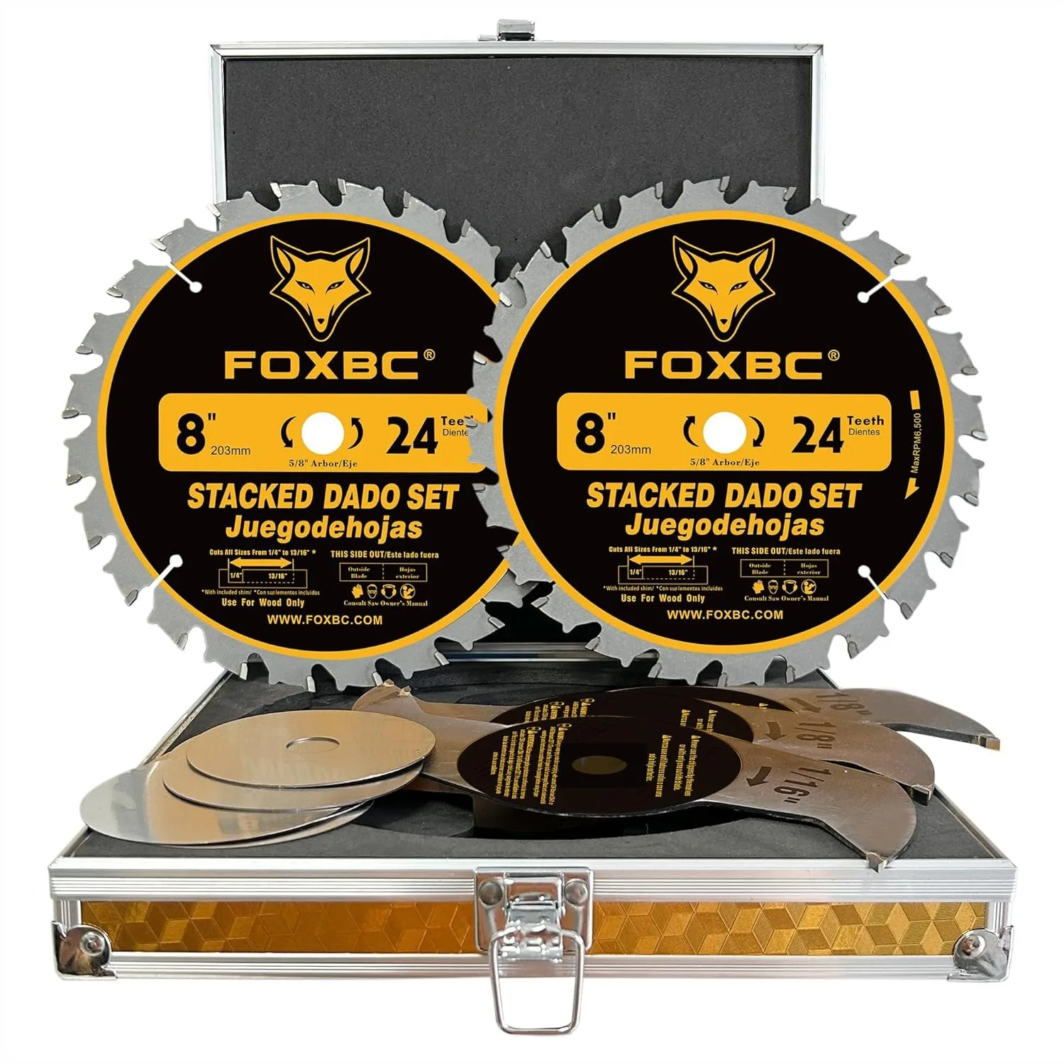 8" Carbide Stacking Dado Blade Set for Table Saw, 14 Pieces, Cuts Smooth Grooves 1/4" to 13/16"
8" Carbide Stacking Dado Blade Set for Table Saw, 14 Pieces, Cuts Smooth Grooves 1/4" to 13/16"