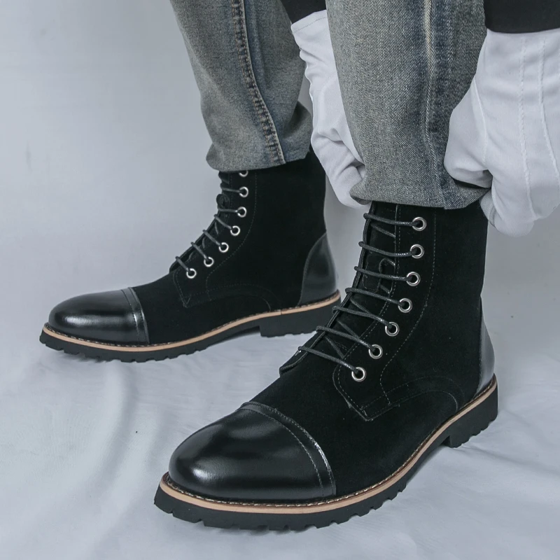 British retro short boots men's shoes Chelsea boots suede and pile patchwork high-top thick-soled pointed-toe leather shoes
British retro short boots men's shoes Chelsea boots suede and pile patchwork high-top thick-soled pointed-toe leather shoes