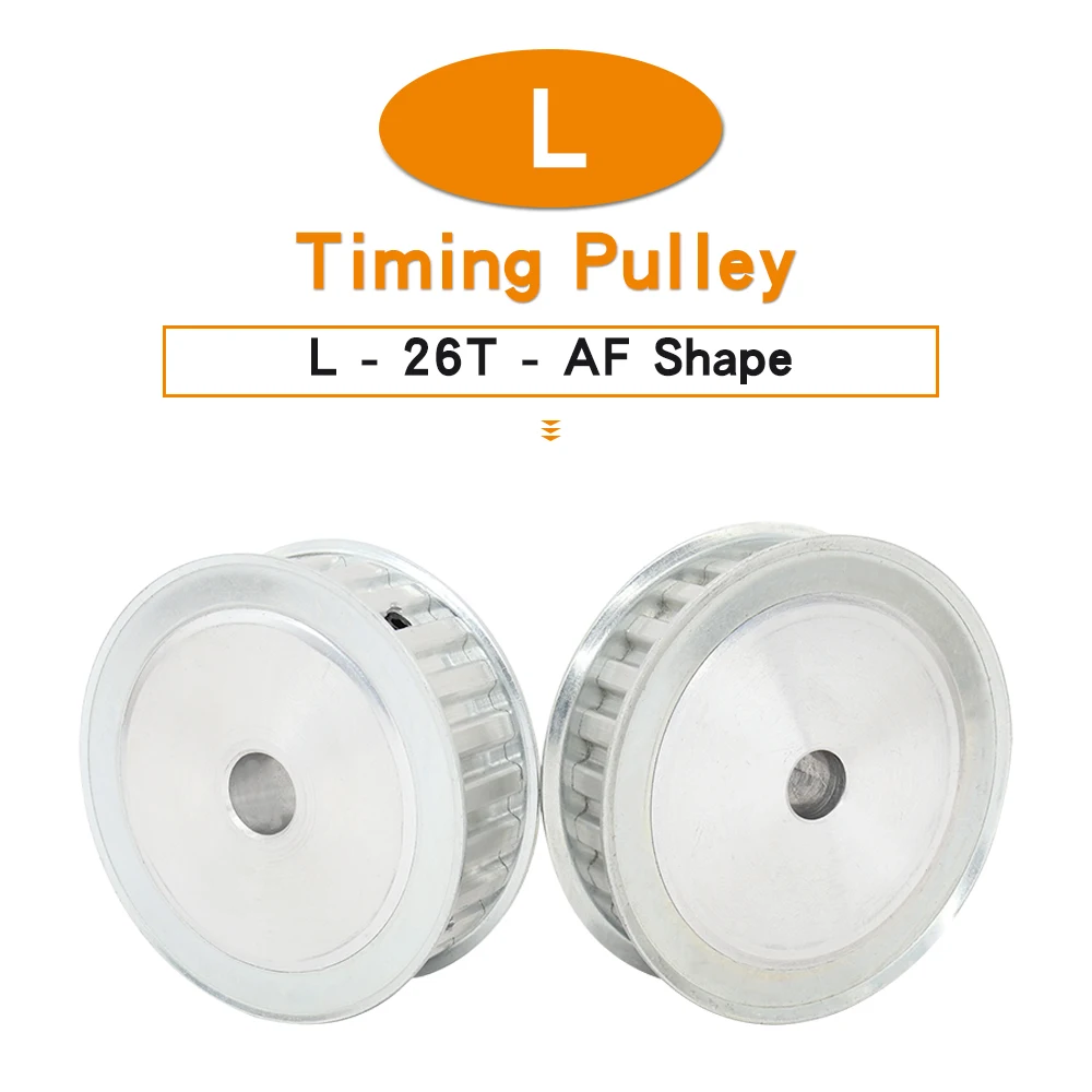 L26T Alloy Pulley AF Shape Both Side Flat Trapezoidal Teeth Pitch 9.525mm Synchronous Pulley Belt Width 15/20 mm Bore 8-25 mm
L26T Alloy Pulley AF Shape Both Side Flat Trapezoidal Teeth Pitch 9.525mm Synchronous Pulley Belt Width 15/20 mm Bore 8-25 mm