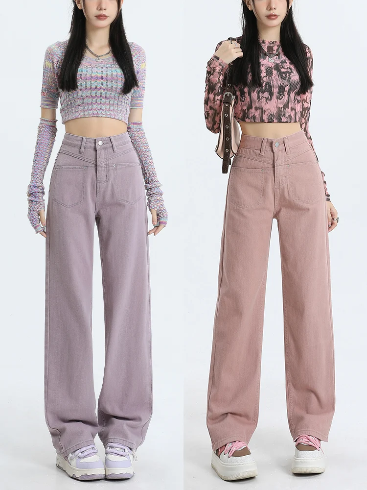 Джинсы женские с высокой талией, широкие, свободные, прямые, больших размеров, модные, розовые, джинсовые брюки, весна-осень, фиолетовые
Джинсы женские с высокой талией, широкие, свободные, прямые, больших размеров, модные, розовые, джинсовые брюки, весна-осень, фиолетовые