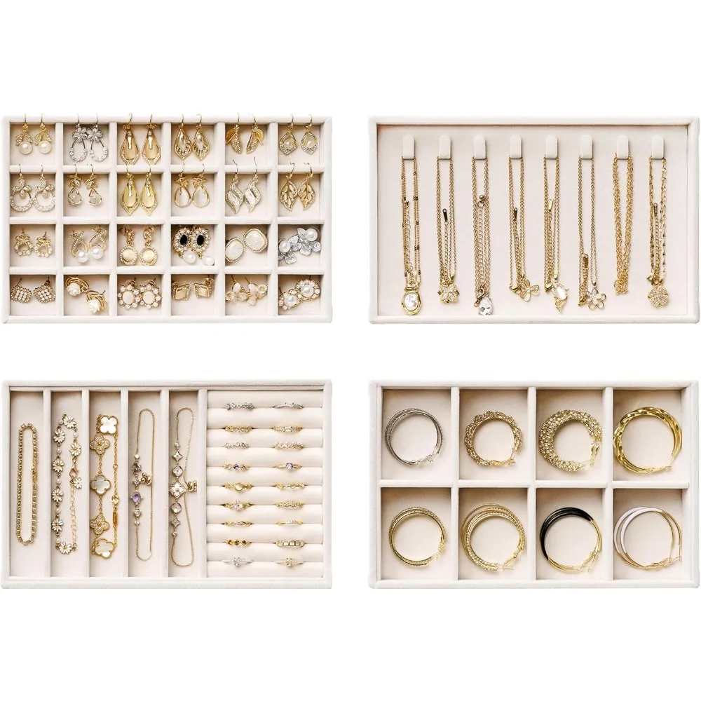 4-Layer Beige Velvet Jewelry Organizer Trays – Stackable Drawer Inserts for Earrings Rings Necklaces with Removable Dividers
4-Layer Beige Velvet Jewelry Organizer Trays – Stackable Drawer Inserts for Earrings Rings Necklaces with Removable Dividers