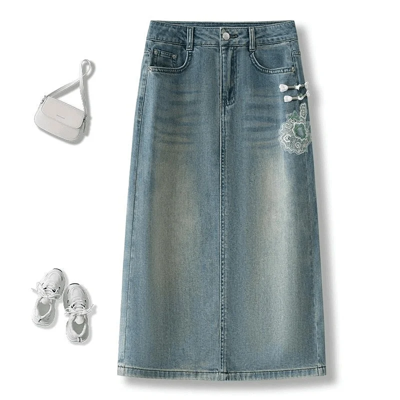 Новая китайская джинсовая юбка-миди с вышивкой и разрезом, с завышенной талией, А-силуэт, облегающая, для женщин, лето 2024
Новая китайская джинсовая юбка-миди с вышивкой и разрезом, с завышенной талией, А-силуэт, облегающая, для женщин, лето 2024