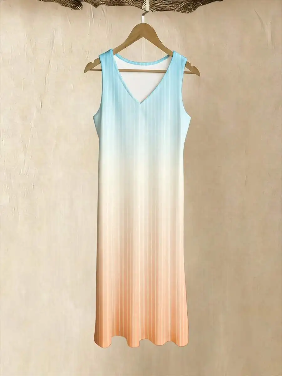 Womens Sleeveless V-Neck Gradient Stripe Dress Boho Casual Loose Summer Beach Outfit
Womens Sleeveless V-Neck Gradient Stripe Dress Boho Casual Loose Summer Beach Outfit