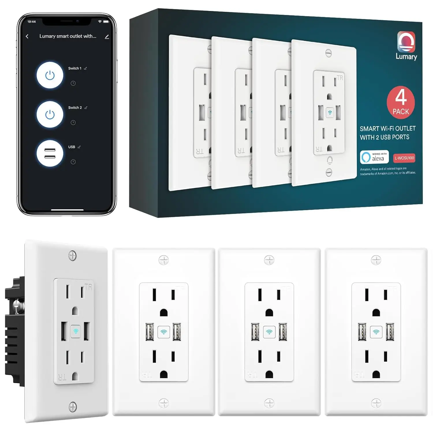 Smart Wall Outlet with 2 USB Ports & 2 Plugs, Alexa Google Home Compatible, ETL FCC Certified, 4-Pack for Home Office
Smart Wall Outlet with 2 USB Ports & 2 Plugs, Alexa Google Home Compatible, ETL FCC Certified, 4-Pack for Home Office