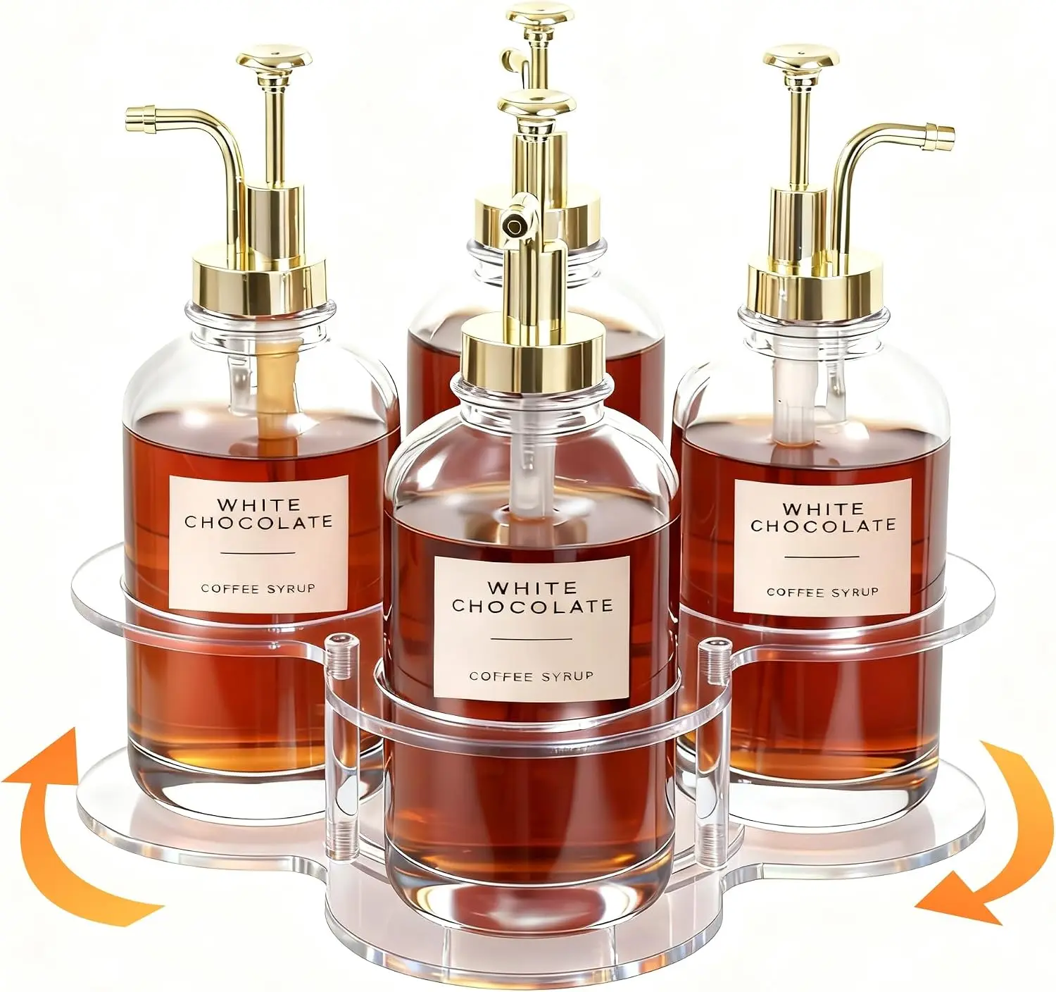 Rotating Coffee Syrup Organizer, Clear Acrylic Syrup Bottle Holder for Countertop, 360° Turntable Tray for 4 Bottles
Rotating Coffee Syrup Organizer, Clear Acrylic Syrup Bottle Holder for Countertop, 360° Turntable Tray for 4 Bottles