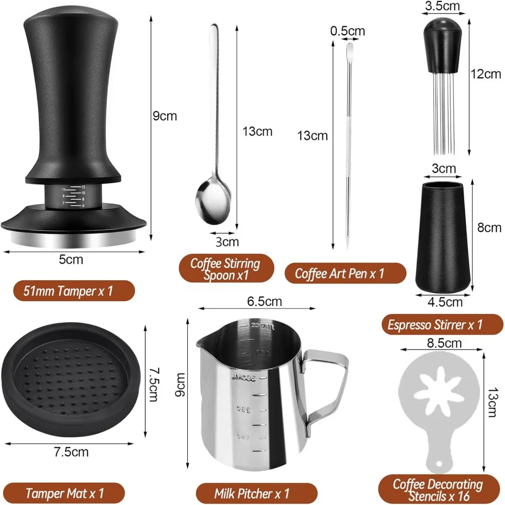 Professional Barista Kit 51/58mm 7pcs Espresso Accessories Set with WDT Tool Milk Frother Latte Art Pen Brewing Stirrer Tamper
Professional Barista Kit 51/58mm 7pcs Espresso Accessories Set with WDT Tool Milk Frother Latte Art Pen Brewing Stirrer Tamper