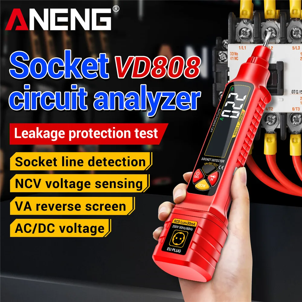 Socket Power Tester ANENG VD808 Line Detection AC/DC Voltage Measuremen Polarity Leakage NCV Voltage Sensing Electricians Tools
Socket Power Tester ANENG VD808 Line Detection AC/DC Voltage Measuremen Polarity Leakage NCV Voltage Sensing Electricians Tools
