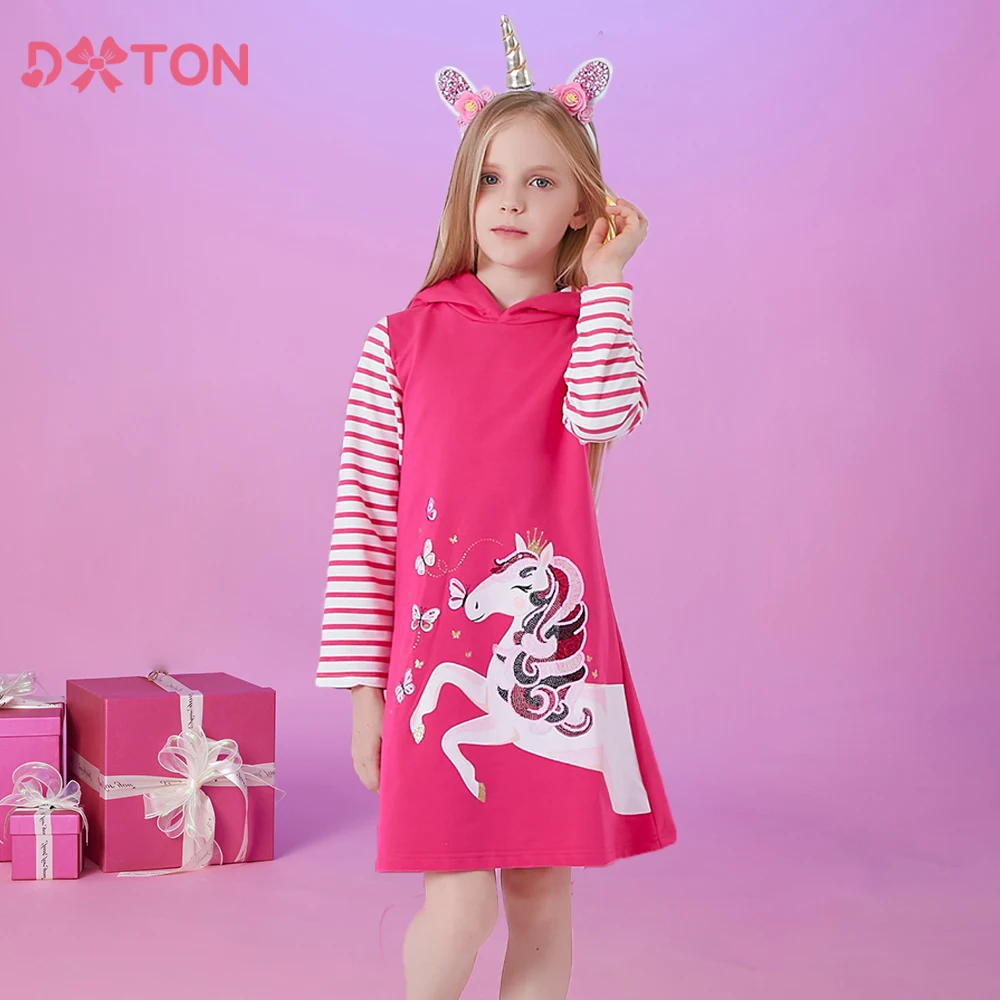 DXTON Winter Girls Hooded Dresses Unicorn Cartoon Appliqued Kids Cotton Dress Striped Long Sleeve Children Casual Hoodies Dress
DXTON Winter Girls Hooded Dresses Unicorn Cartoon Appliqued Kids Cotton Dress Striped Long Sleeve Children Casual Hoodies Dress