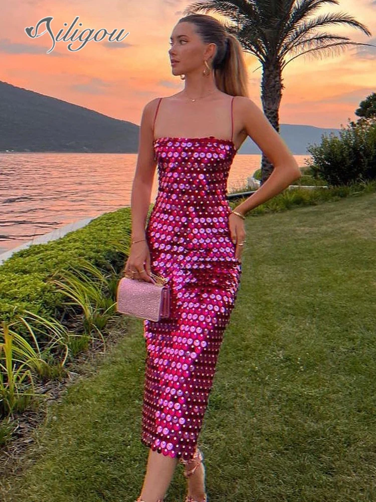 Ailigou 2023 Women's Sequin Strap Sexy Sleeveless Slim Fit Solid Color Straight Tank Top Fashion Open Back Split Evening Dress
Ailigou 2023 Women's Sequin Strap Sexy Sleeveless Slim Fit Solid Color Straight Tank Top Fashion Open Back Split Evening Dress