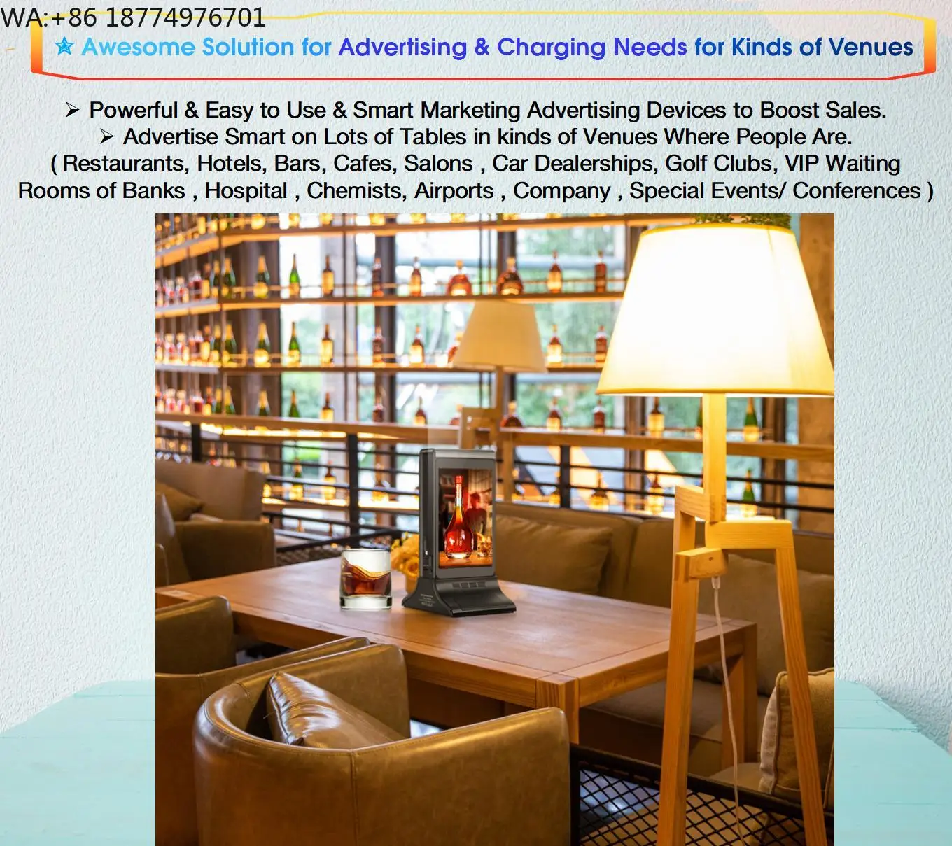 New Battery Powered Android WiFi CMS Remotely Control Desktop Tabletop Digital Food Drinks Menu ADS Display Tablet Player
New Battery Powered Android WiFi CMS Remotely Control Desktop Tabletop Digital Food Drinks Menu ADS Display Tablet Player