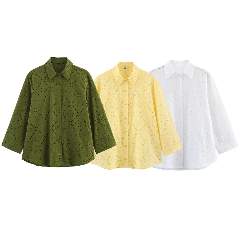 TRAFZR Women's Casual Shirt 3/4 Sleeve Eyelet Design Lapel Collar Office Wear Spring Summer Blouse for Work Daily Wear
TRAFZR Women's Casual Shirt 3/4 Sleeve Eyelet Design Lapel Collar Office Wear Spring Summer Blouse for Work Daily Wear