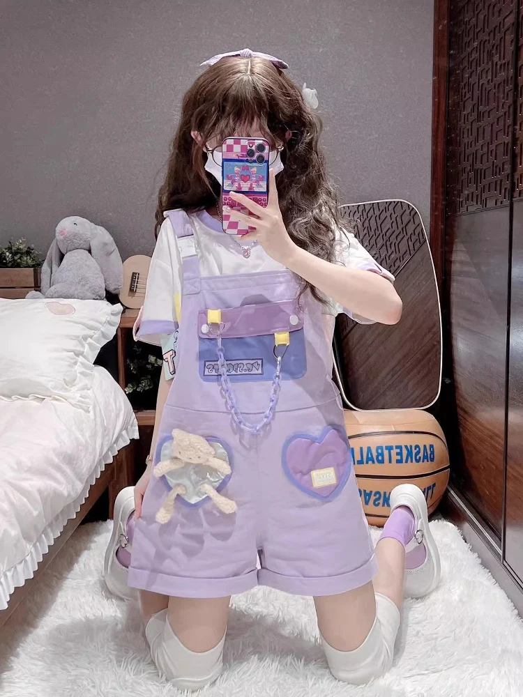 Summer Outfit Set Women's Sweet Girl Purple Denim Overalls Layered Short Sleeve T-Shirt Two-Piece Set Fashionable Casual Look
Summer Outfit Set Women's Sweet Girl Purple Denim Overalls Layered Short Sleeve T-Shirt Two-Piece Set Fashionable Casual Look