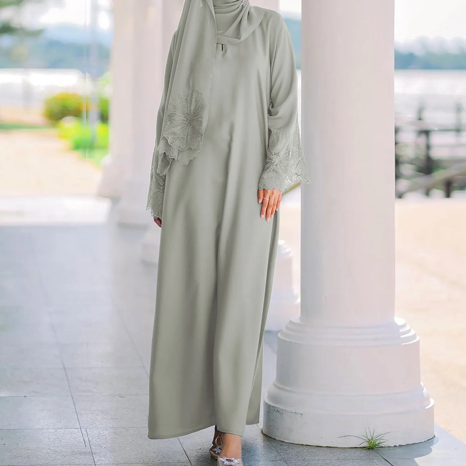 Dress Women Lace Floral Sleeve Dresses Spring Summer Casual Belted Maxi Evening Gown With Headscarf
Dress Women Lace Floral Sleeve Dresses Spring Summer Casual Belted Maxi Evening Gown With Headscarf