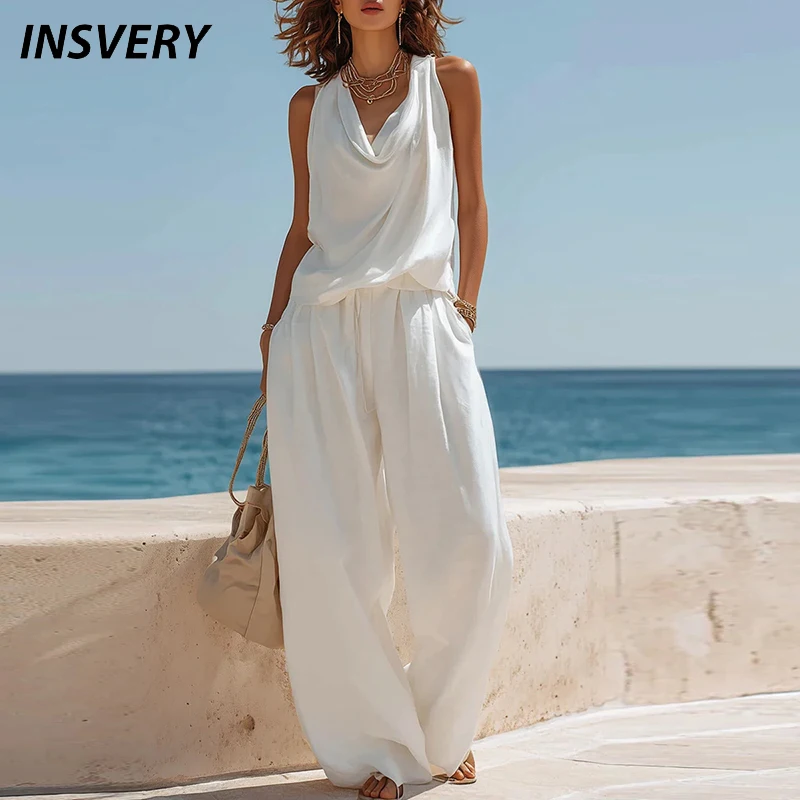 Fashion Women Two Piece Set Pile Neck Sleeveless Women T-Shirts Loose Vest Pocket Pants Suit Women Summer Casual Holiday Outfits
Fashion Women Two Piece Set Pile Neck Sleeveless Women T-Shirts Loose Vest Pocket Pants Suit Women Summer Casual Holiday Outfits