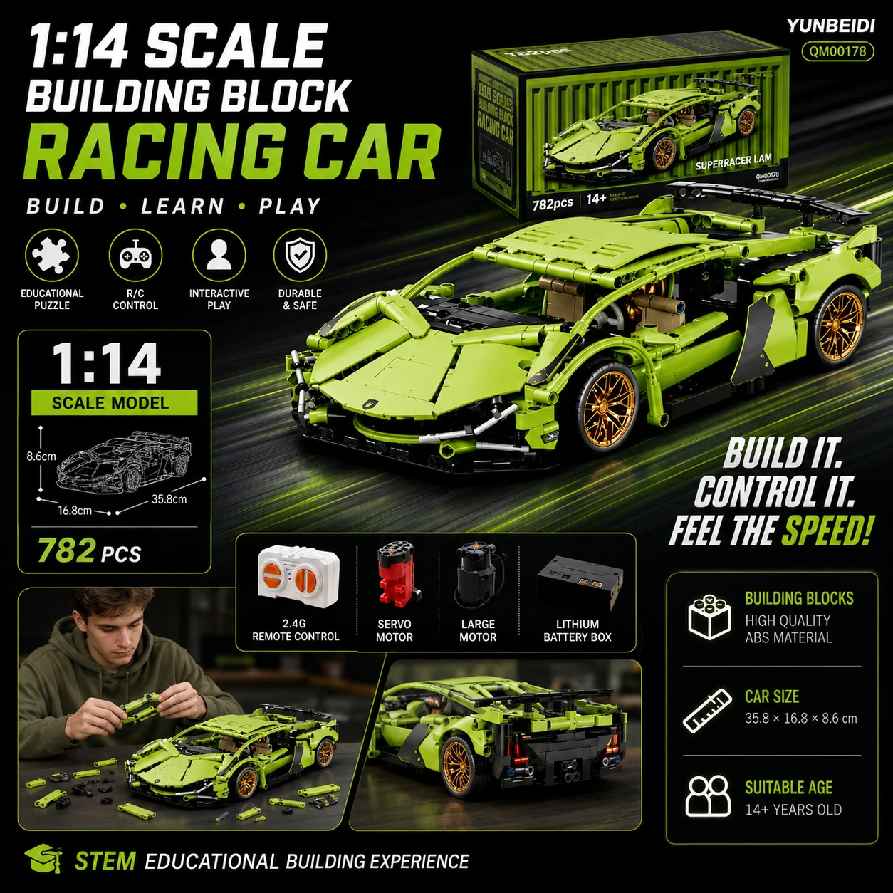 1:14 Building Block Racing Car Puzzle Assembly Static Model&Dynamic RC Racing Kit Toy for Adults Kids Collectors Festival Gifts
1:14 Building Block Racing Car Puzzle Assembly Static Model&Dynamic RC Racing Kit Toy for Adults Kids Collectors Festival Gifts