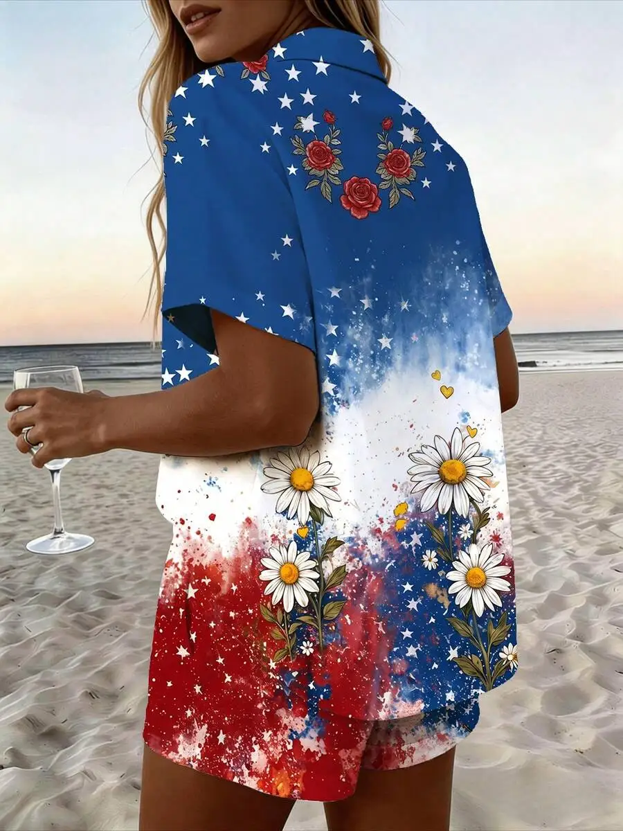 Women Summer Short Sleeve Shirt And Shorts Set Floral Daisy Rose Print Beach Casual Outfit
Women Summer Short Sleeve Shirt And Shorts Set Floral Daisy Rose Print Beach Casual Outfit