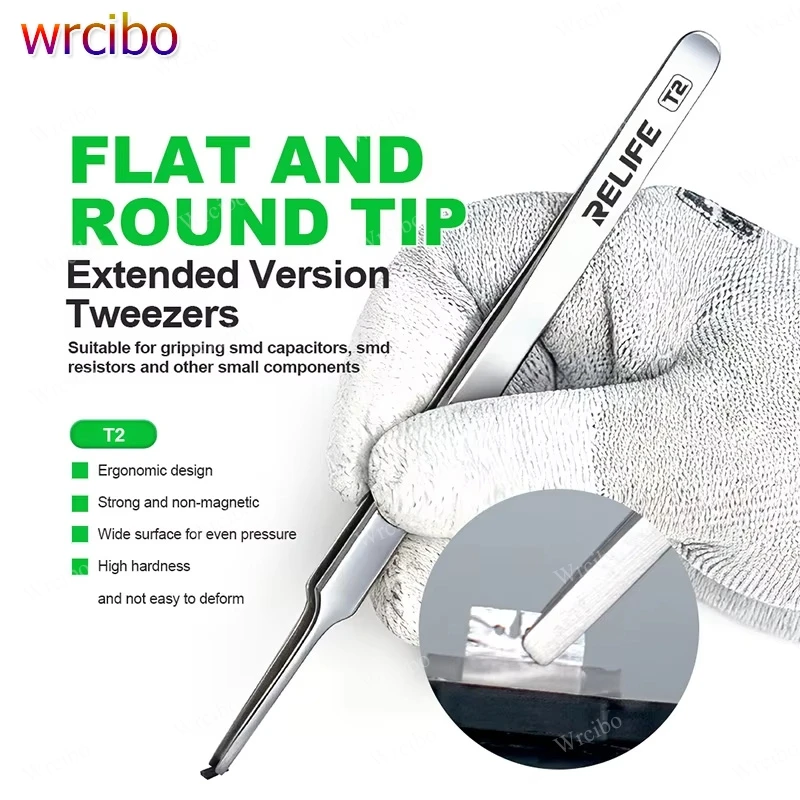 RELIFE T2 Anti Magnetic Tweezers, Flat Round Tip Extended Handle for SMD Capacitors Resistors, Precision Electronics Repair Tool
RELIFE T2 Anti Magnetic Tweezers, Flat Round Tip Extended Handle for SMD Capacitors Resistors, Precision Electronics Repair Tool