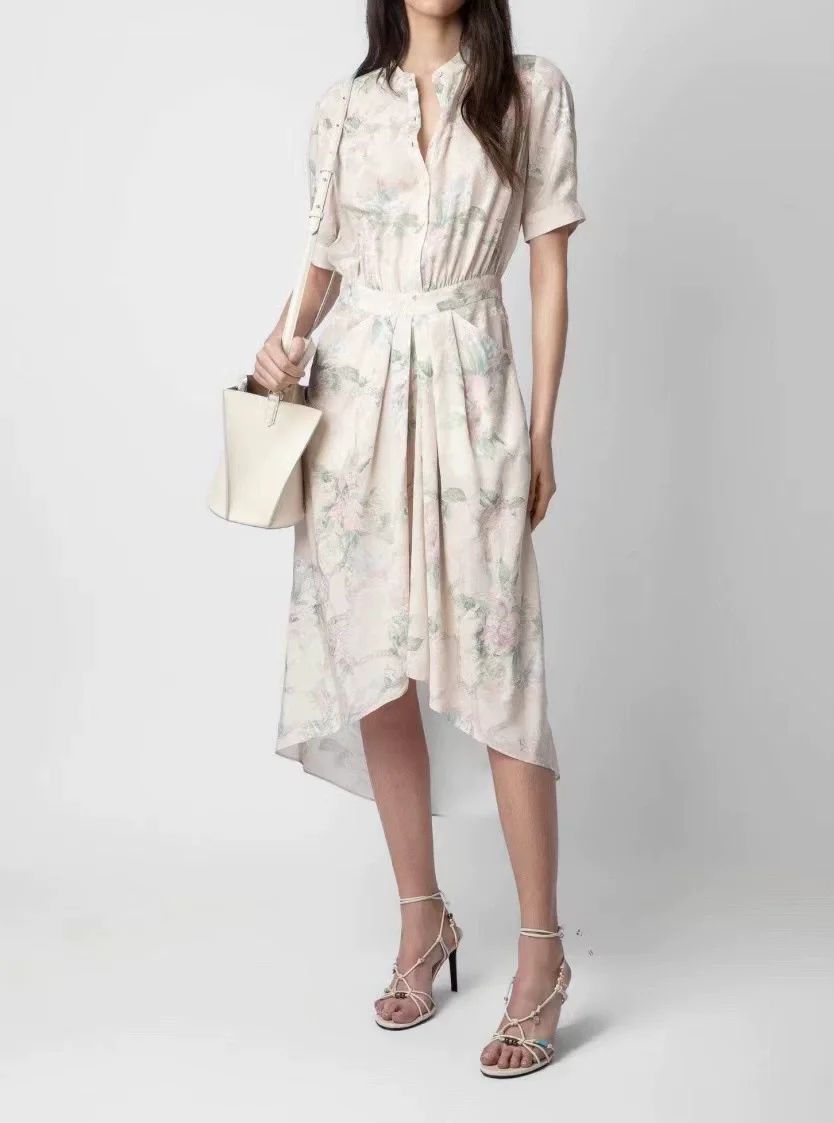Floral Printed Women's Silk Midi Robe Spring O-Neck Short Sleeve High Waist Elegant Ladies Dress
Floral Printed Women's Silk Midi Robe Spring O-Neck Short Sleeve High Waist Elegant Ladies Dress