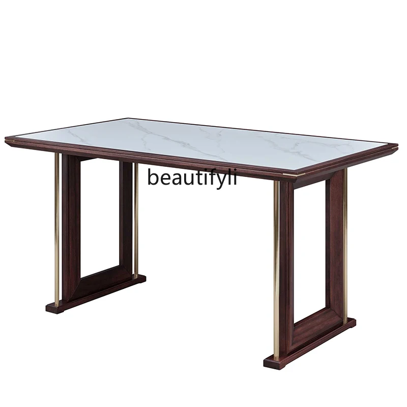 Light luxury Chinese household small apartment rectangular solid wood rock slab dining table and chair combination dining table
Light luxury Chinese household small apartment rectangular solid wood rock slab dining table and chair combination dining table