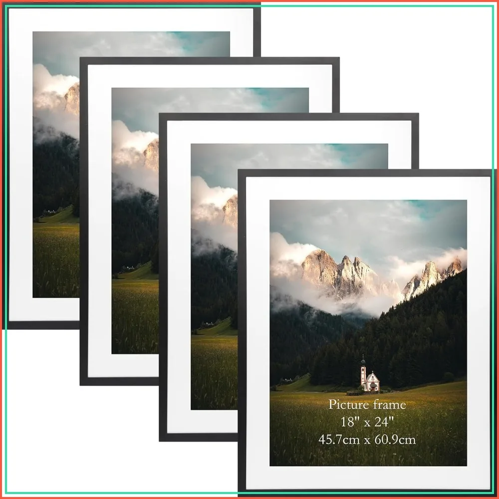 Set of 4 Poster Frames 18x24 with Mat, 22x28 Frame Matted to 18x24 for Wall Hanging, Black
Set of 4 Poster Frames 18x24 with Mat, 22x28 Frame Matted to 18x24 for Wall Hanging, Black