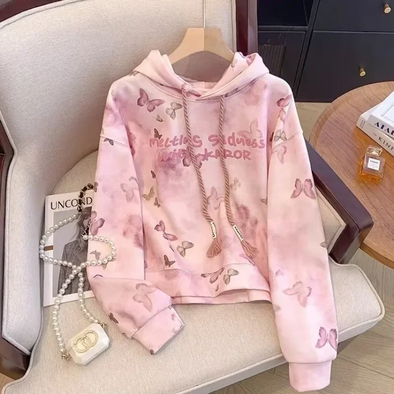 Pop Sweet Pink Tie-dyed Butterfly Letter Printed Sweater Women Fall 2025 French Comfortable Korean Loose Hooded Long-sleeved Top
Pop Sweet Pink Tie-dyed Butterfly Letter Printed Sweater Women Fall 2025 French Comfortable Korean Loose Hooded Long-sleeved Top