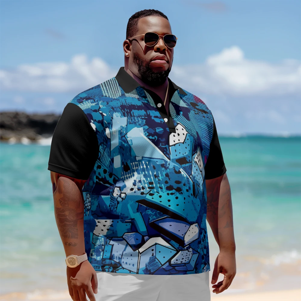 Plus Size Men's Summer Short Sleeve Lapel Blue gravel color printed t-shirt Daily Casual Button Polo Shirt
Plus Size Men's Summer Short Sleeve Lapel Blue gravel color printed t-shirt Daily Casual Button Polo Shirt