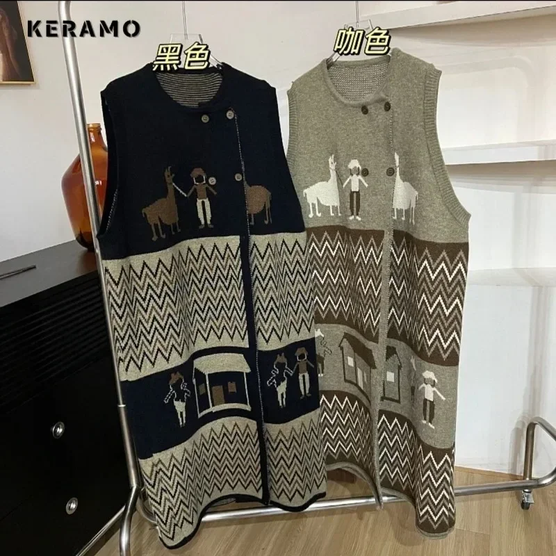Vintage Style Knitting Sleeveless X-long Cardigans 2025 Winter Women Fashion Geometric Print Casual Oversized Retro Sweater
Vintage Style Knitting Sleeveless X-long Cardigans 2025 Winter Women Fashion Geometric Print Casual Oversized Retro Sweater