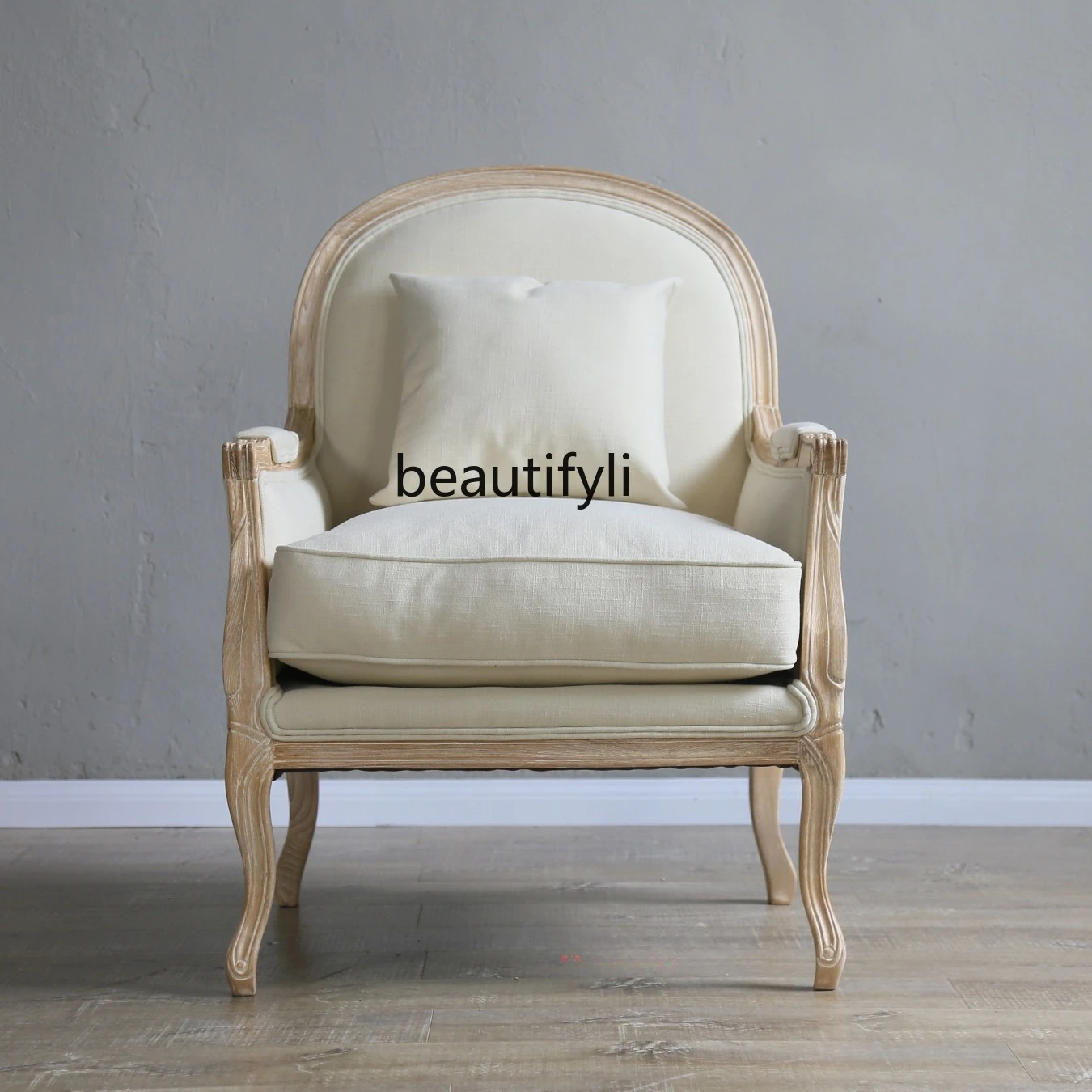 American solid wood old tiger chair French living room neoclassical fabric armrest single leisure chair 
American solid wood old tiger chair French living room neoclassical fabric armrest single leisure chair