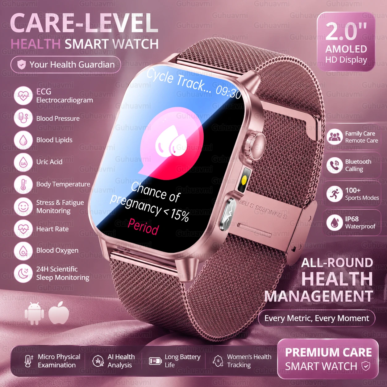 Women Premium Health Smart Watch AMOLED Screen ECG Heart Rate BP Lipid Uric Acid Women Cycle Tracking Bluetooth Call Smartwatch
Women Premium Health Smart Watch AMOLED Screen ECG Heart Rate BP Lipid Uric Acid Women Cycle Tracking Bluetooth Call Smartwatch