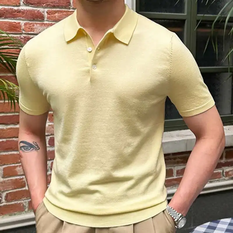 High Quality Solid Color Polo Shirt Camisa Hombre Polo Shirt Men British Slim Lapel Summer Ice Silk Short Sleeve Knitted Polo
High Quality Solid Color Polo Shirt Camisa Hombre Polo Shirt Men British Slim Lapel Summer Ice Silk Short Sleeve Knitted Polo
