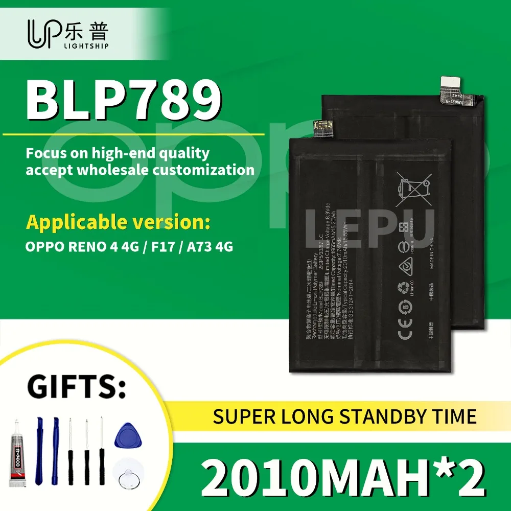 BLP789 Lithium Ion Battery for OPPO RENO 4 4G High Quality Original 2010mAh Battery for OPPO F17 A73 4G with Free Tools Kits
BLP789 Lithium Ion Battery for OPPO RENO 4 4G High Quality Original 2010mAh Battery for OPPO F17 A73 4G with Free Tools Kits
