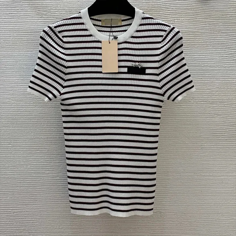 High-quality women's knitted short-sleeved shirt striped round-neck metallic bow tie simple style fashion 25050382
High-quality women's knitted short-sleeved shirt striped round-neck metallic bow tie simple style fashion 25050382