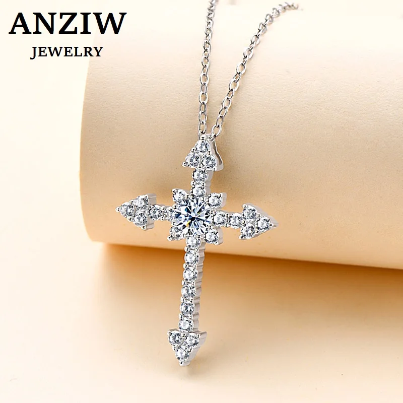 Anziw 5.0mm/6.5mm Moissanite Cross Pendant Necklace White Gold Plated Silver 925 for Christian Women Men Certified Jewelry Gifts
Anziw 5.0mm/6.5mm Moissanite Cross Pendant Necklace White Gold Plated Silver 925 for Christian Women Men Certified Jewelry Gifts