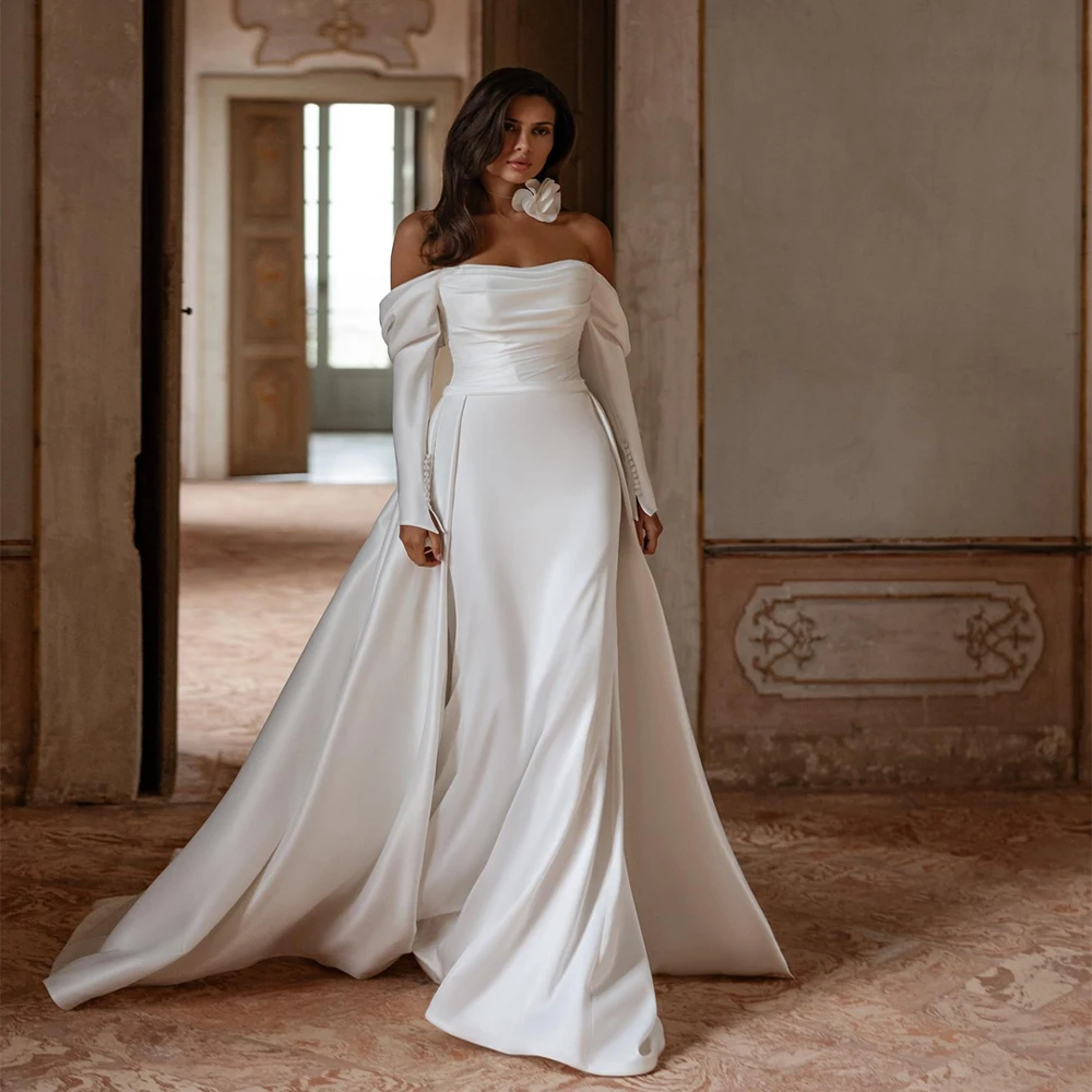 Customized Sheath Satin Wedding Dress 2026 3/4 Sleeves Removable Skirt Bridal Gowns For Wedding Customized amanda brides
Customized Sheath Satin Wedding Dress 2026 3/4 Sleeves Removable Skirt Bridal Gowns For Wedding Customized amanda brides