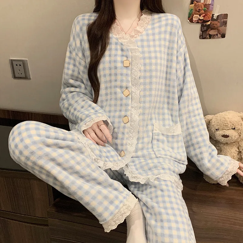 Утолщенные женские пижамы, домашняя одежда, фланелевая домашняя одежда, костюм, осенне-зимний студенческий пижамный костюм с кружевной сеткой для девочек, коралловый бархат
Утолщенные женские пижамы, домашняя одежда, фланелевая домашняя одежда, костюм, осенне-зимний студенческий пижамный костюм с кружевной сеткой для девочек, коралловый бархат