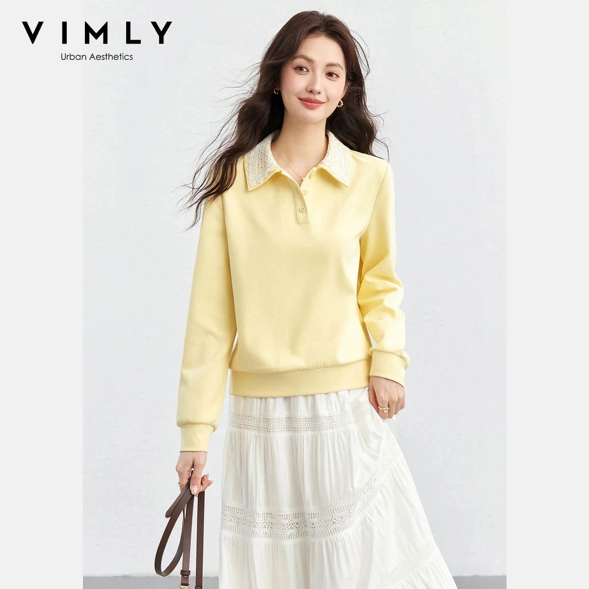 Женская желтая толстовка VIMLY, новинка весны 2026, с кружевными вставками, отложным воротником, из смесового хлопка, с длинным рукавом, повседневная одежда для женщин A5186
Женская желтая толстовка VIMLY, новинка весны 2026, с кружевными вставками, отложным воротником, из смесового хлопка, с длинным рукавом, повседневная одежда для женщин A5186